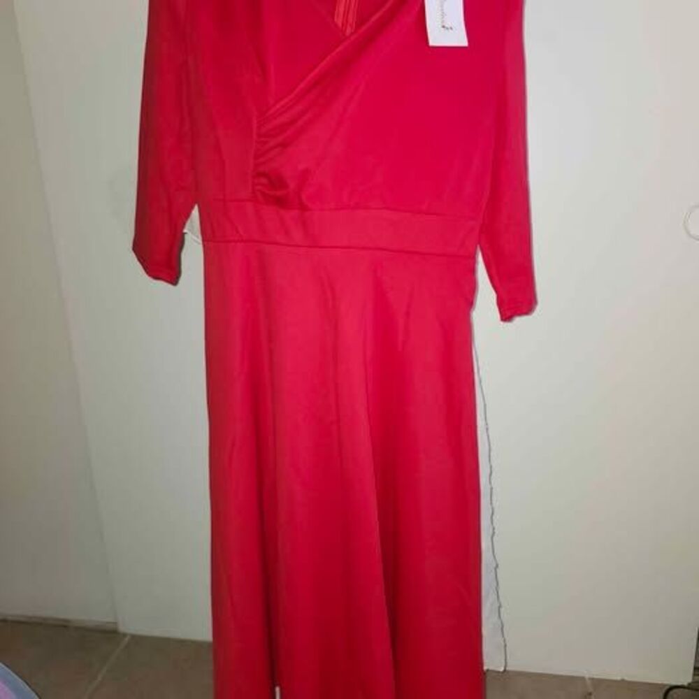 Red Bloomlinedress Crisscross Bodice Midi Dress XL